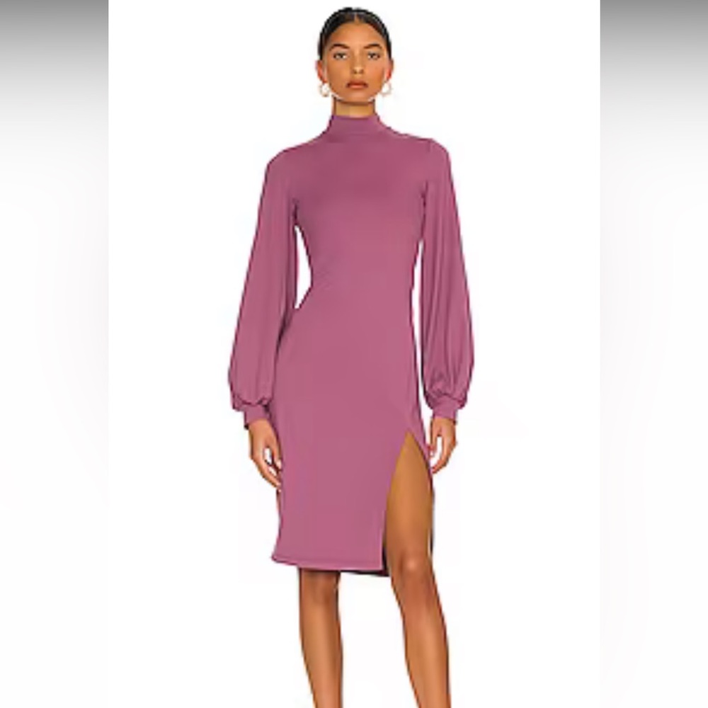 Susana Monaco. Mock neck, long sleeve, slit dress. Color: Amethyst. Size: S.